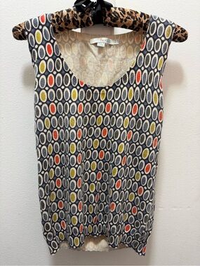 Boden cashmere-blend sleeveless shell tank top with a geometric mod pattern US 4